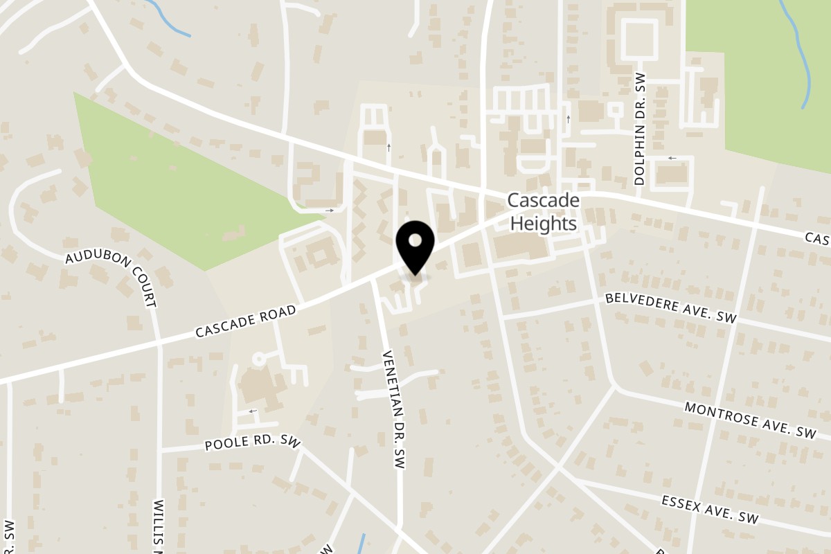 Map showing the location of J.R. Crickets Cascade on 2348 Cascade Rd in Atlanta